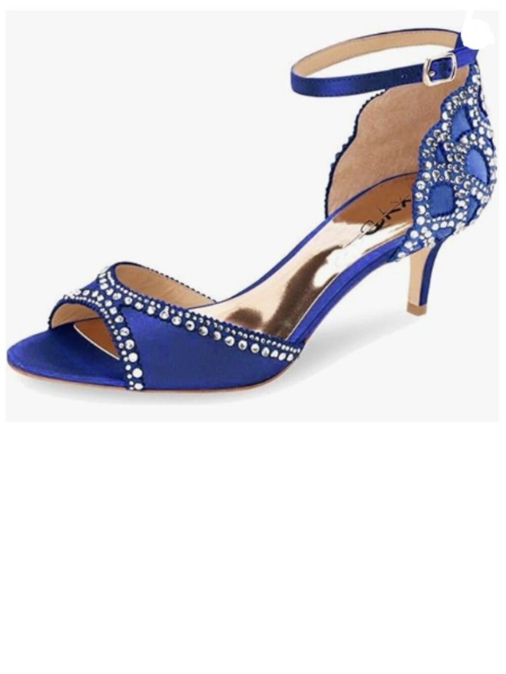 XYD Blue Sandals Peep Toe D'Orsay Kitten Heel Rhinestone Ankle Strap Satin Shoe